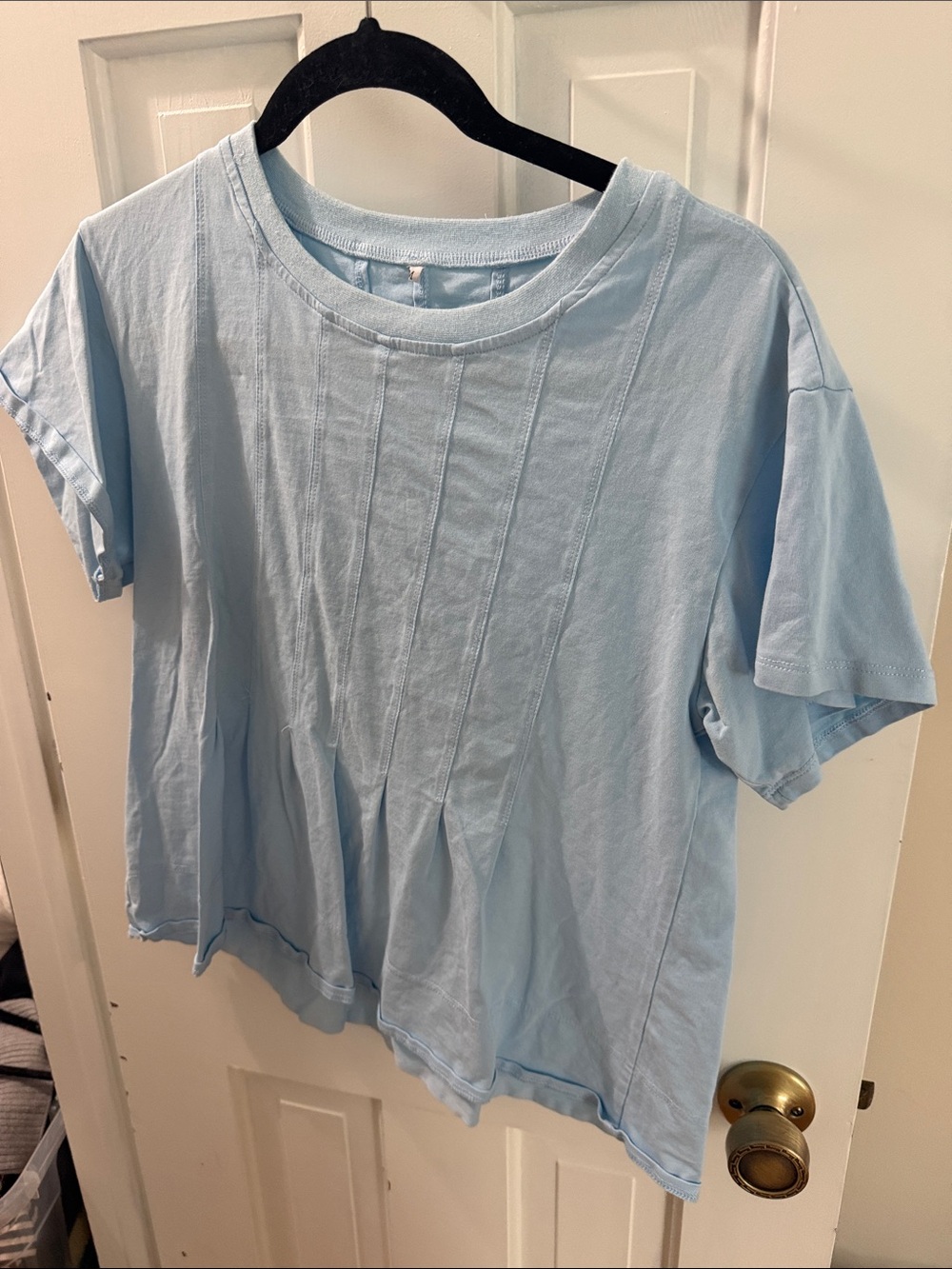 Women’s Light Blue Short Sleeve Pintuck Top